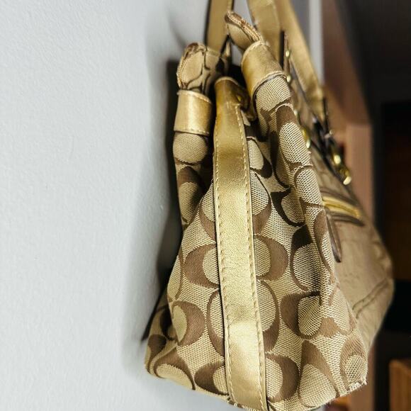 COACH Women's Brown Penelope Signature Leather Duffle Hobo Shoulder Handbag - Picture 8 of 11